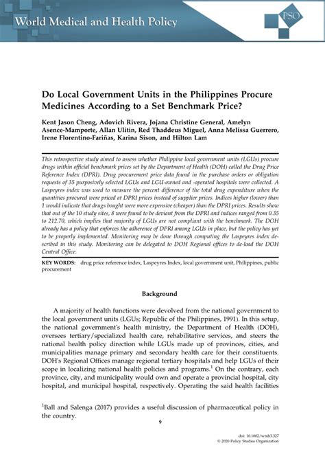 Do Local Government Units in the Philippines Procure Medicines .